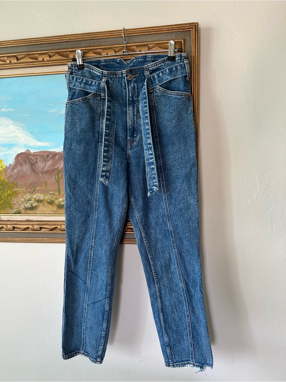 Abercrombie & Fitch High-Rise Mid Blue Denim Jeans with Self-Tie Belt
